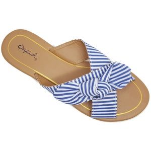 Blue Nautical Stripe Knotted Bow Slides Sandals